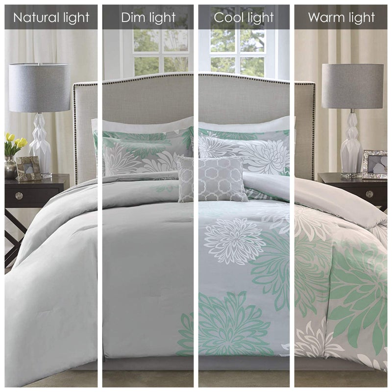 Comfort Spaces Enya Comforter Set-Modern Floral Design All Season Down Alternative Bedding, Matching Shams, Bedskirt, Decorative Pillows, Queen(90"x90"), Aqua - Image 2